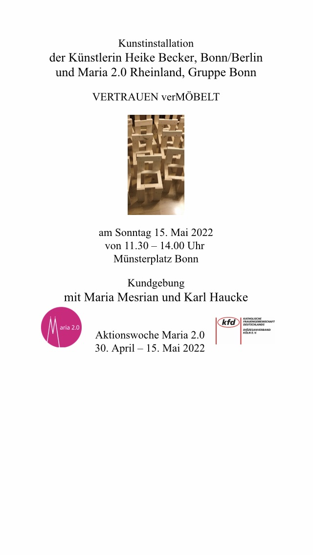 Maria 2.0 Kunstinstallation in Bonn mit Künstlerin Heike Becker